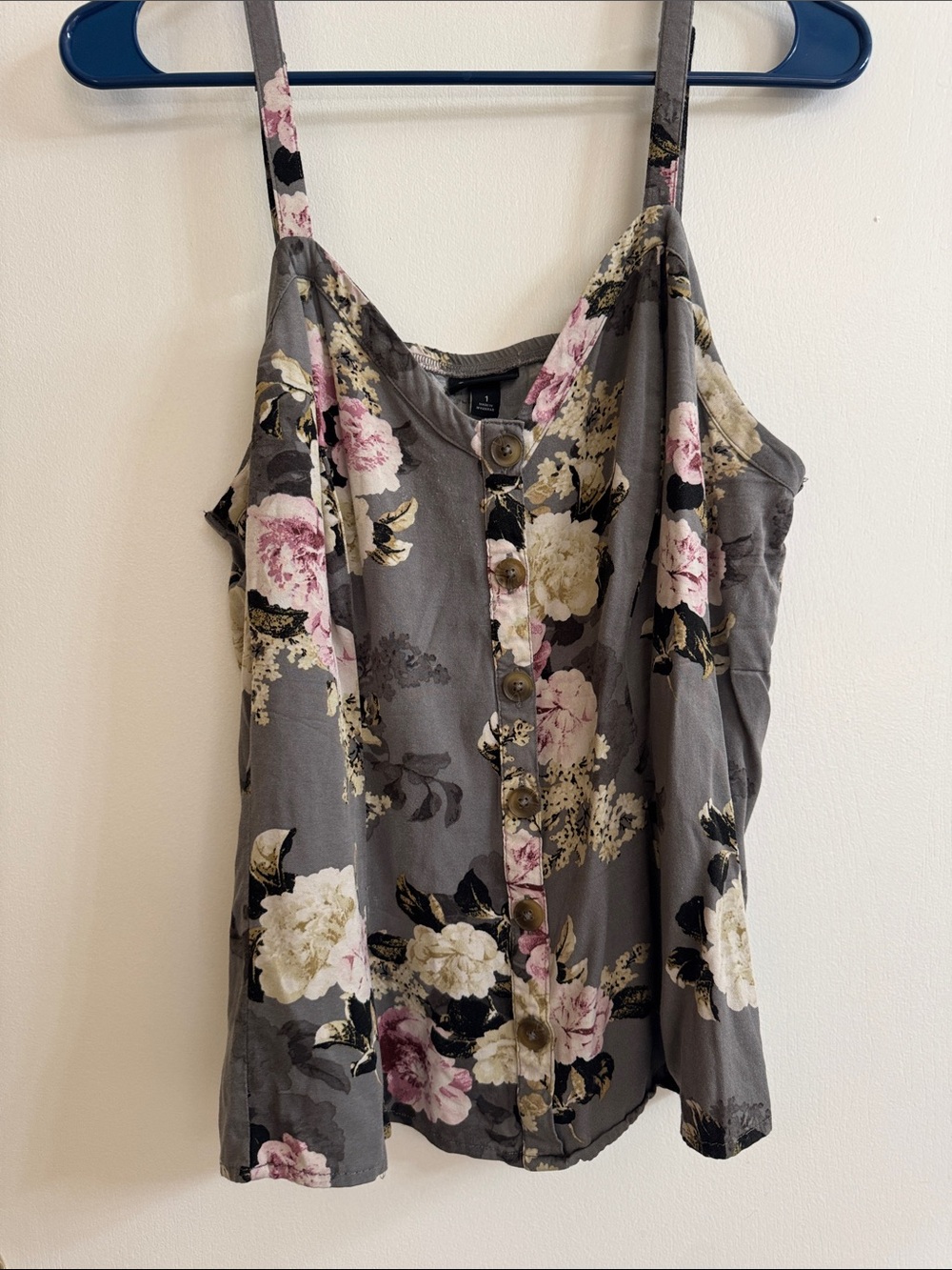 Torrid Gray Floral Button-Front Spaghetti Strap Camisole